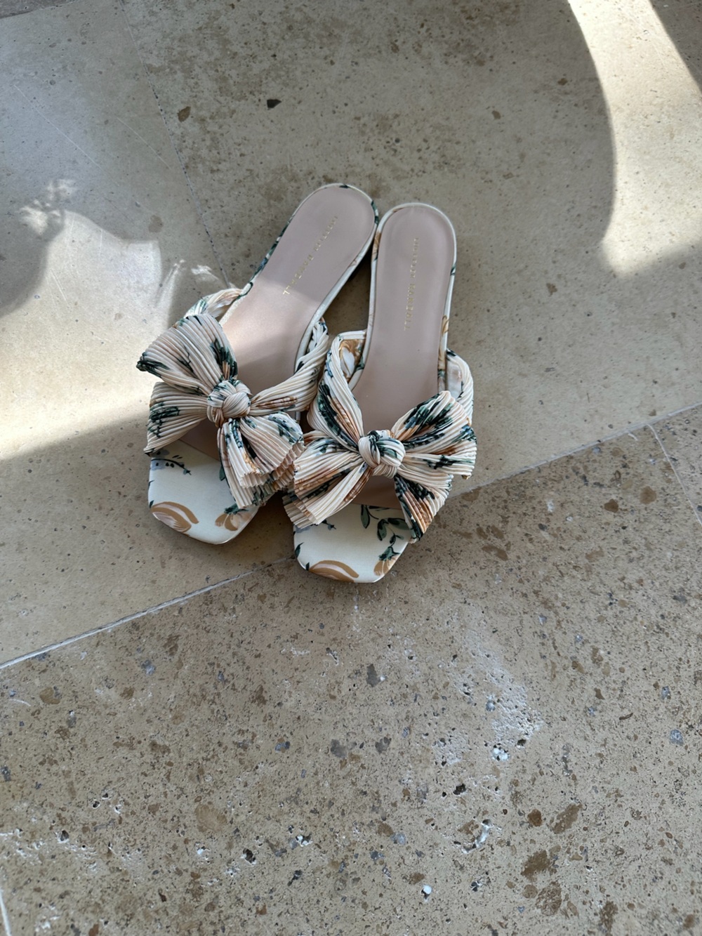 Loeffler Randall Cream Floral Bow Mules